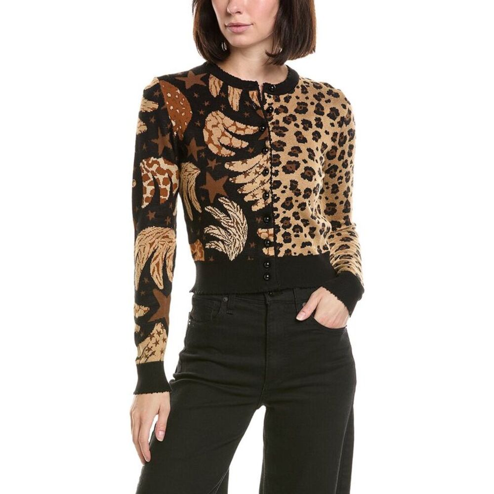 Farm Rio Womens  Banana Leopard Mixed Cardigan